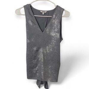 Never worn Express Silky Silver Metallic V Neck Open Back Tank Top Women Small